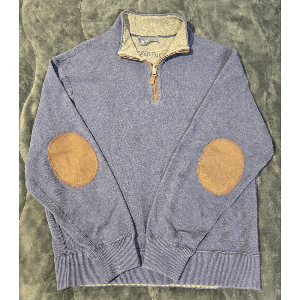 Cremieux Sweater Mens Large Blue Marled Quarter Zip Elbow Patches Cotton Casual